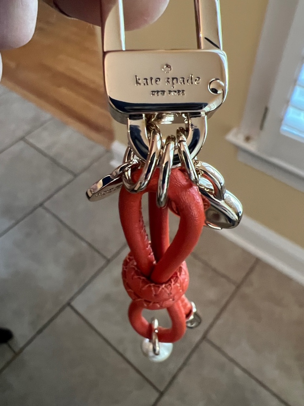 kate spade Orange Leather Knot Key Charm with Pearl and Spade charm only - Picture 6 of 10